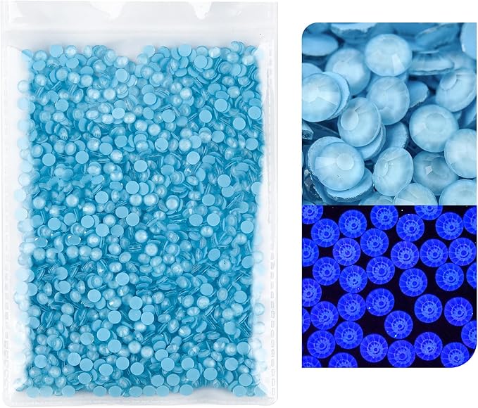 Blinginbox Flatback Rhinestones Round Gems, 1440pcs Luminous Series Glass Stones Neon Gems Non Hotfix Crystal Rhinestones for Nail Charms Crafts Clothes Tumblers,Ice Blue Neon,SS6.