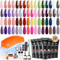 Modelones 133pcs Poly Extension Gel Nail Kit, 32 Colors All Seasons Poly Gel kit with Nail Forms Lamp Slip Solution Builder Thickening Manicure Tools for Starter Salon DIY