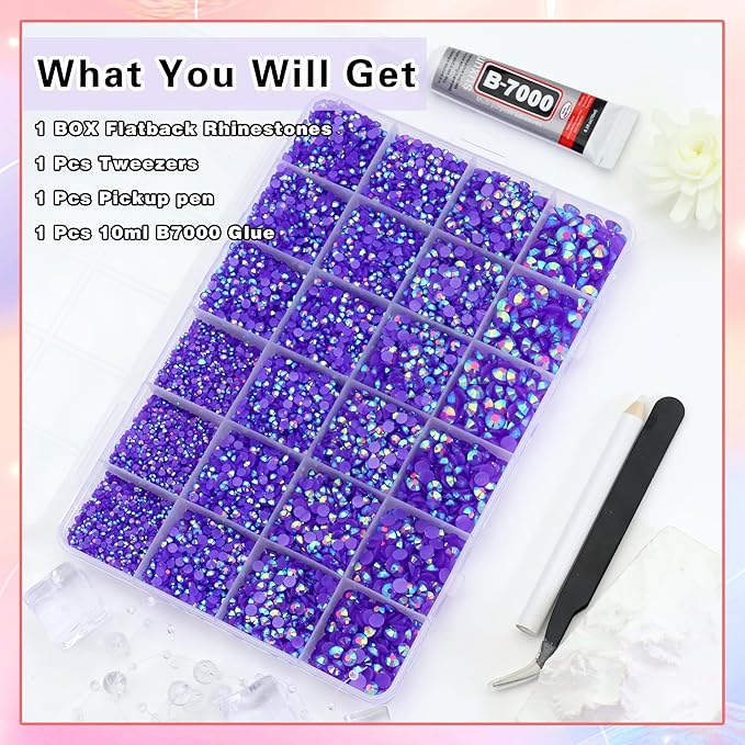 RODAKY Resin Jelly Rhinestones for Crafting Bedazzling,2-6MM Rhinestones for Nails Art,Dark Purple AB Nail Rhinestone and Gems,Nail Diamond Flatback Gems Crystals Charms for Nail Design DIY Makeup