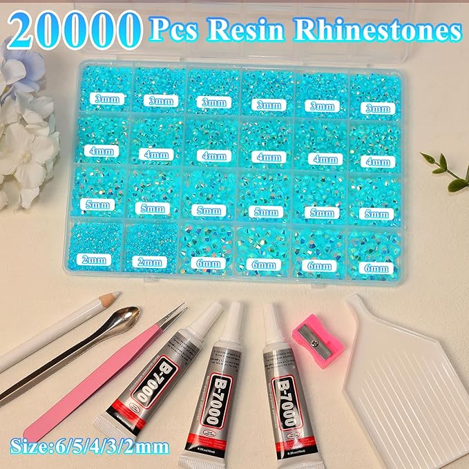 20000Pcs Blue AB Flatback Jelly Resin Rhinestones for Bedazzling, Mix Sizes Crystal Rhinestones Gems, Blue Gems Bedazzling for Crafting for DIY Face Makeup Crafts Tumblers