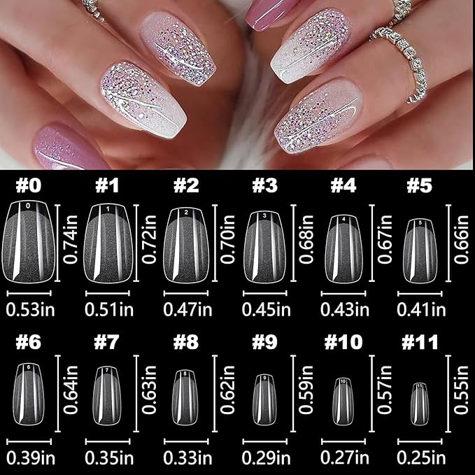 LoveOurHome 600pc Coffin Fake Nail Tips Clear Press on Nails Short Gel Nail XS Coffin Acrylic Nails Full Cover Soft Gel False Nail Ballerina Artificial Fingernails for Acrylic Nail Extension