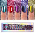 150Pcs Cat Eye Press on Nails Short Square, Plauva Soft Gel Fake Nails, Glossy Glitter Cat Eye Nail Tips for Women and Girls Stick On Nails in 15 Sizes