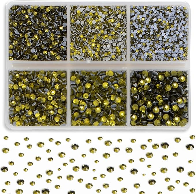8000pcs Hotfix Rhinestones Flatback,Rhinestones for Crafts Clothes Mixed 6 Sizes, Hotfix Crystals with Wax Pencil Kit, SS3-SS12,Olivine