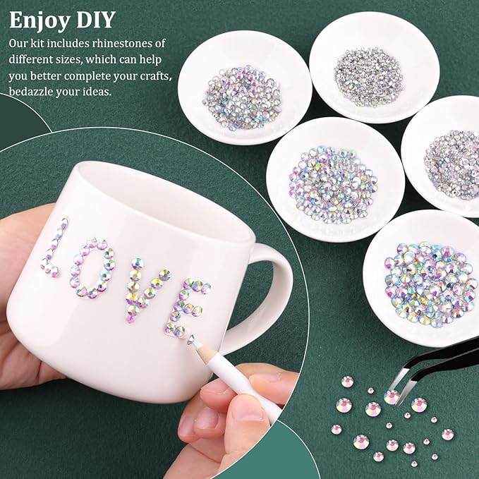 Resin Rhinestones for Crafting with B7000 Jewelry Glue, 2 Boxes AB Flatback Crystals with 3Pcs 10ml Glue for Bedazzling Crafts DIY Nail Art Makeup，Non Hotfix Gems for Clothing Shoes