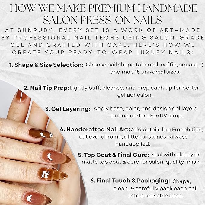 Press On Nails Medium Almond Brown Cafe with Silver Glitter French Tip & More| Reusable Soft Gel Nails in 15 Sizes -30 Nail Kit with Glue | Designed in L.A, Handmade in Vietnam | Espresso Chic