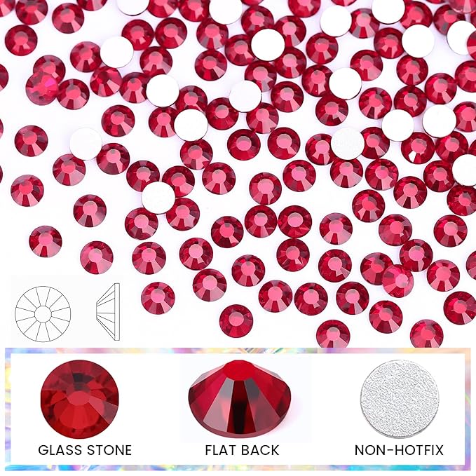 Dark Red Flatback Rhinestones for Crafts Glass Nail Rhinestones Nail Gems Crystals for Makeup Bags Shoes Decoration DIY(SS16,1440pcs,Dark Siam)