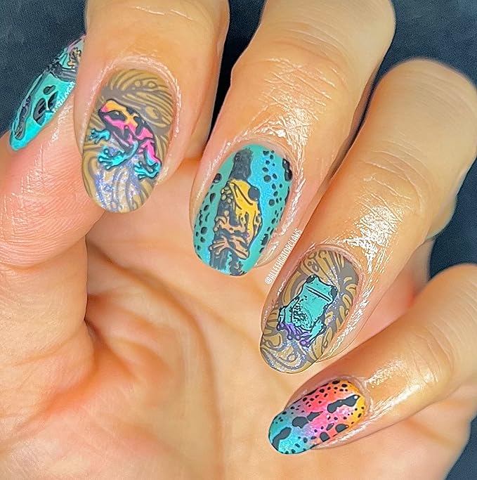 Maniology Hop to It Nail Stamping Plate | Frog-Themed Manicures, Fun Cute and Colorful Froggy Nail Art Designs - Reusable, Rectangular, Stainless Steel Nail Art Template