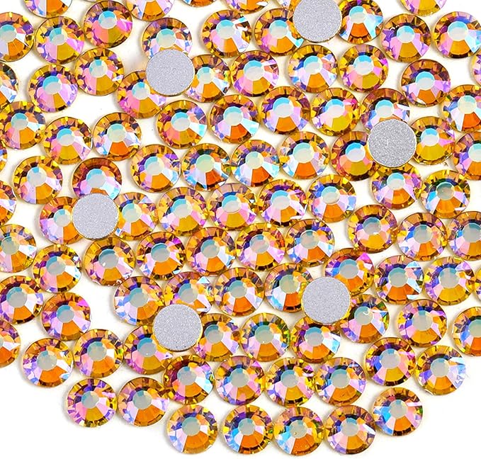 Beadsland 1440pcs Flat Back Crystal Rhinestones Round Gems for Nail Art and Craft Glue Fix, Citrine AB, SS12, 3.0-3.2mm