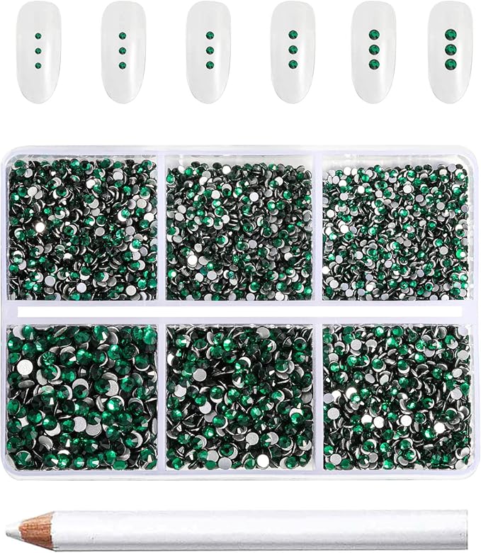 Beadsland 7200pcs Flatback Rhinestones,Green Rhinestone Nail Gems Round Crystal Rhinestones for Crafts,Mixed 6 Sizes with Wax Pencil Kit, SS3-SS10,Emerald