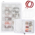 Press On Nail Storage Organizer Binder with 8 Insert Pages - A5 Size & Double Sized Tape, Press on Nails Display Storage Book, Reusable Fake Nail Swatch Collecting Book (White)