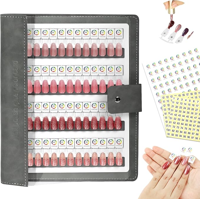 48 Magnetic Nail Swatch Book,Leather Nail Color Display Book with 48 Magnetic Tips & Number Labels,Professional Nail Salon Color Display Book for Easy Preview & Storage