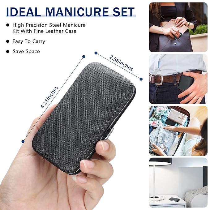 Hanaive 6 Set Manicure Set 48Pcs Nail Clippers Pedicure Kit 8 in 1 Stainless Steel Grooming Kit Professional Nail Care Tools with Luxurious Travel Case for Men Women Gift(Black)