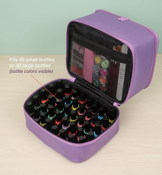 ButterFox Nail Polish Organizer Storage Case, Fits Nail UV Dryer Light and 30-40 Bottles Depending On Bottle Sizes, Nail Supplies Organizer (Lavender Purple)