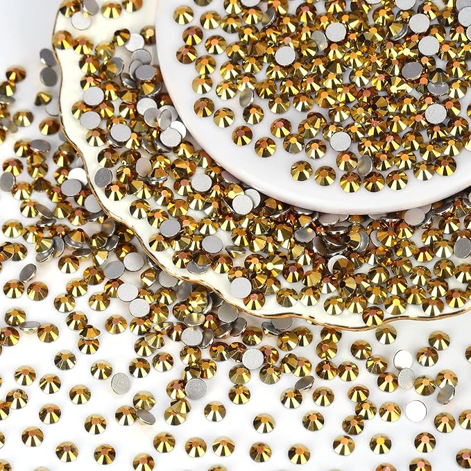 2000PCS Gold Rhinestones Bulk, Flat Back Crystal Glass Stone Round Gems,SS30, 6.4-6.6mm