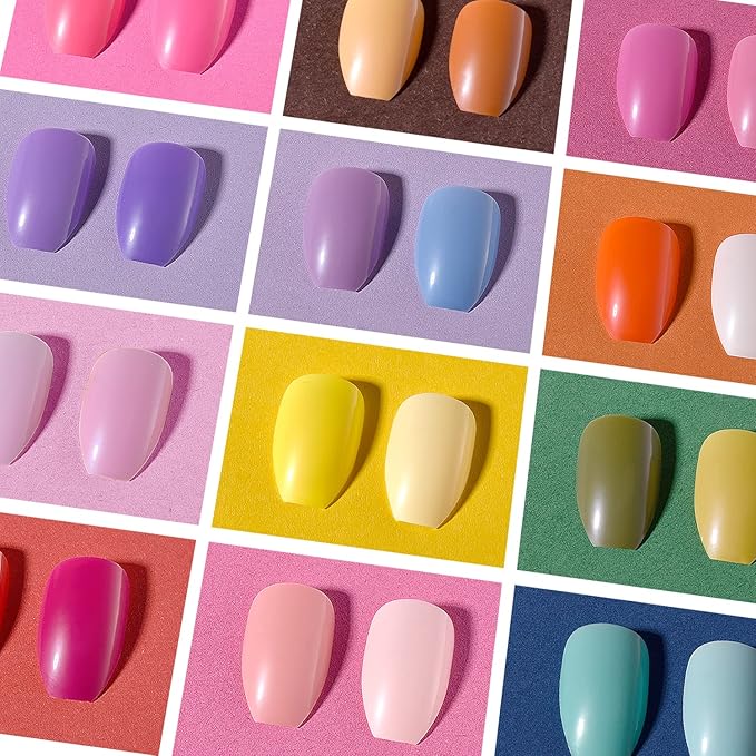 720 pcs Coffin Press On Nails, TsMADDTs 24 Colors Acrylic Medium Short Ballerina False Nails Tips with Glue, File, Tabs, Stickers and Tweezer for Art DIY