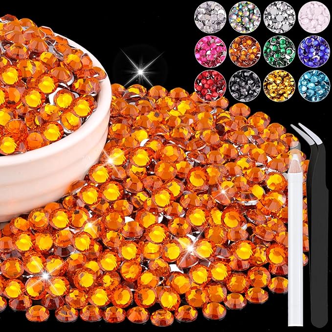 1500PCS 6mm Resin Rhinestones Bulk for Crafting (Orange), Flatback Bedazzling Crystals for Crafts DIY Nail Decoration, Gems Charms for Tumbler Shoes Clothing Fabric with Pickup Pen and Tweezers