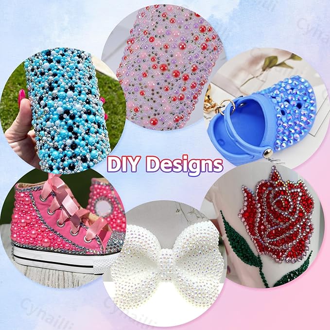 15 Grids Pearls and Resin Rhinestones for Crafting, Red Blue White Bedazzling Gems Kit, Jelly Resin Rhinestones Pearls for Nails Face Eyes Makeup Crafts Tumblers Bottles
