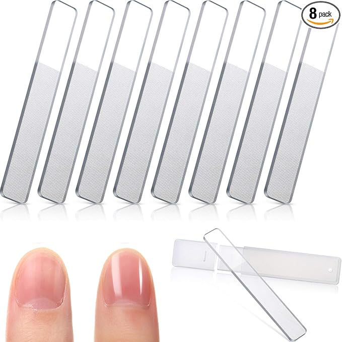 8 Pieces Nano Shiner Files Glass Natural Nail Files Crystal Shiner Buffer Polisher with Case for Natural Nails