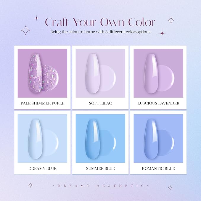 Beetles Gel Nail Polish Set - 6 Colors Purple Baby Blue Light Color Gel Nail Kit Lavender Violets Collection Soak Off UV LED Gel Manicure DIY Periwinkle Nail Polish Salon Spring Gift for Women Girls