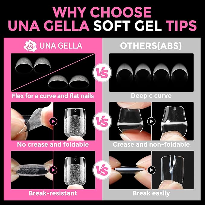 UNA GELLA Extra Short Square Nail Tips XS 216pcs Pre-Shape Extra Short Square Press on Nails Gel Tips Full Cover Acrylic Nails False Nails for DIY Salon 12 Sizes