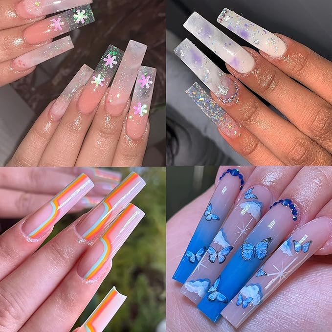Square Nail Tips Full Cover, Extra Long Clear Professional Acrylic Tips, XXL Utra-hard False Nails Press on Nails for Nail Extension Manicurists, 360Pcs