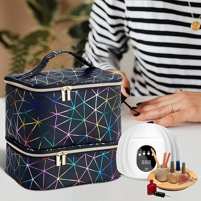 Nail Polish Organizer Bag Holds 30 Bottles Nail Supplies Storage Organizers Box NailPolish Carrying Case Organizer Nails Kit Bag Organizers Case For Nails Polish And Manicure Set,Sponge Partitions