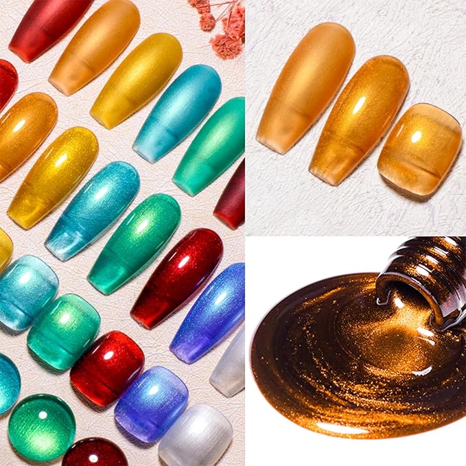 MTSSII Chrome Gel Nail Polish Set, 8 Metallic Colors: Silver, Gold, Red, Yellow, Green, Blue - UV/LED Glossy Mirror Effect Nail Gel for Home Salon DIY Manicure