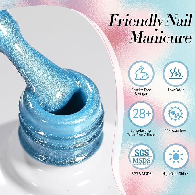 Born Pretty Magnetic Gel Nail Polish Pastel Water Light Cat Magnetic Eye Gel Jelly Glass Crystal Nail Polish Glitter Shimmer Auroras Magnetic Gel Nail Art Manicure Kit 6PCS