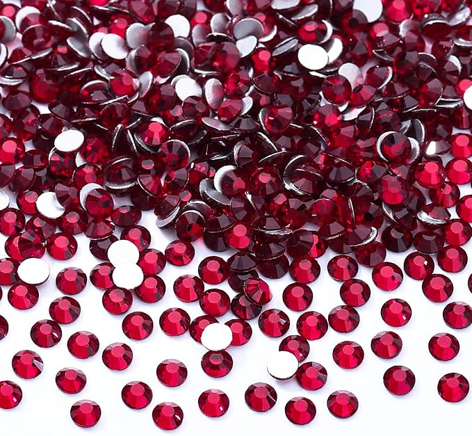 Siam Flatback Rhinestones, Glass Rhinestones for Nail Art and Craft, Glue Fix, Loose Crystal Gemstones(Siam, SS4, 2880pcs, 1.5-1.7mm)