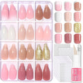 Beetles Press On Nails Kit - Caramel Drift | 360Pcs 12 Colors Short Square Press On Nails | 15 Sizes French Glossy Glitter Jelly With Nail Glue & Nail Tabs Stickers, Fake Nails Kit Art For Women