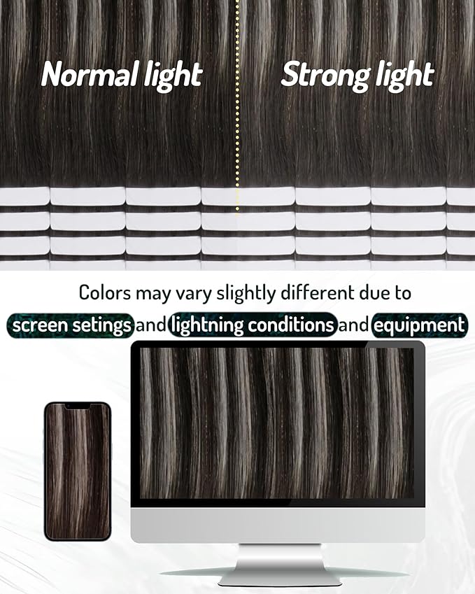 RUANTURE Tape in Hair Extensions Human Hair. Ombre Tape in Extensions, Natural Human Hair Extensions Tape Ins, Black Roots to Silver Hair Extensions, Seamless Glue in Extensions 20 Inch 50g 20pcs