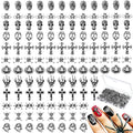 180 Pieces Halloween Nail Charms Metal 3D Vintage Skull Cross Rhinestones Ghost Bat Skeleton Nail Charms for Women DIY Halloween Supplies(Silver)