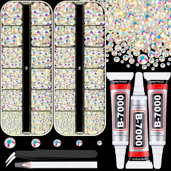 Resin Rhinestones for Crafting with 3Pcs 10ml B7000 Jewelry Glue, 2 Boxes Beige AB Flatback Gems Crystals Diamond for Bedazzling Crafts DIY Nail Art Makeup,Gems for Clothing Tumblers Shoes