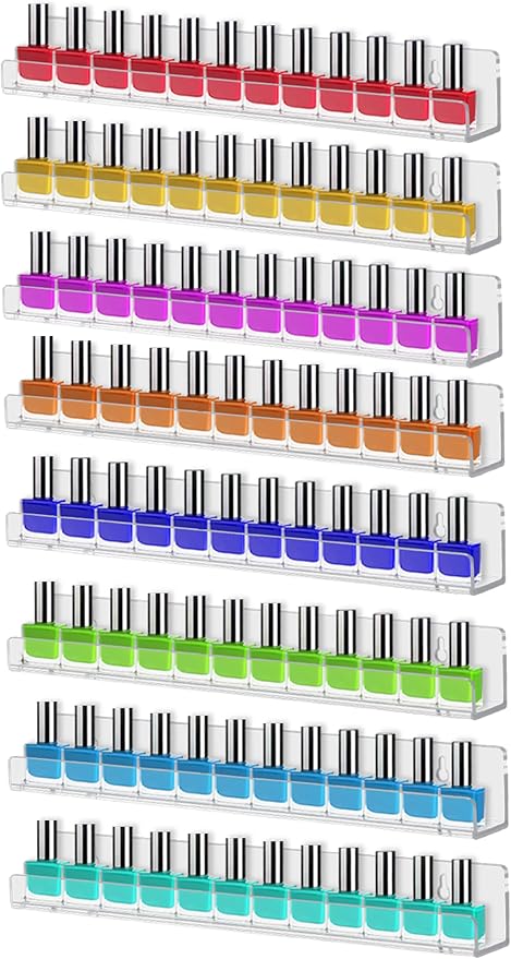 8 Pack Wall Mounted Shelf,Clear Acrylic Nail Polish Organizer Display, Wall Rack Nail Supplies for Nail Techs