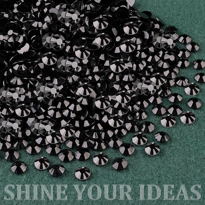 Resin Black Rhinestones for Bedazzling with B7000 Jewelry Glue, 1 Box Flatback Crystals with 3Pcs 10ml Glue for Crafting, Gems for Nail Art Makeup