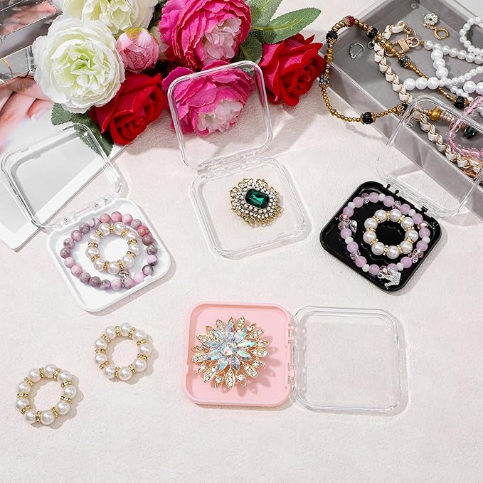 60 Pcs Press On Nail Packaging Boxes with 180 Adhesive Tapes, 3 X 3 Inch Plastic Display and Storage Case for Nail Art Business Salon Supplies, 4 Colors