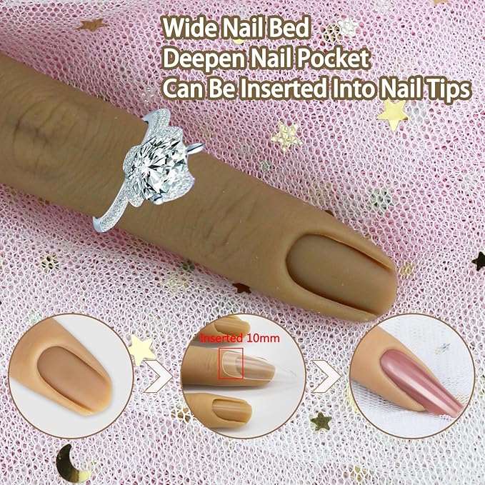 Silicone Fake Finger to Practice Fake Nails, Bendable Nail Practice Fingers Hand, Silicone Practice Fingers for Acrylic Nails,Life Size Nail Training Finger for DIY Nails(Color 2)