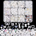 850 Pieces 3D Butterfly Rose Flower Bow Rabbit Bear Nail Charms Kit with Nail Art Rhinestones Pearls Crystal Gems Nail Slices for Manicure DIY Crafts Jewelry Accessories (White)
