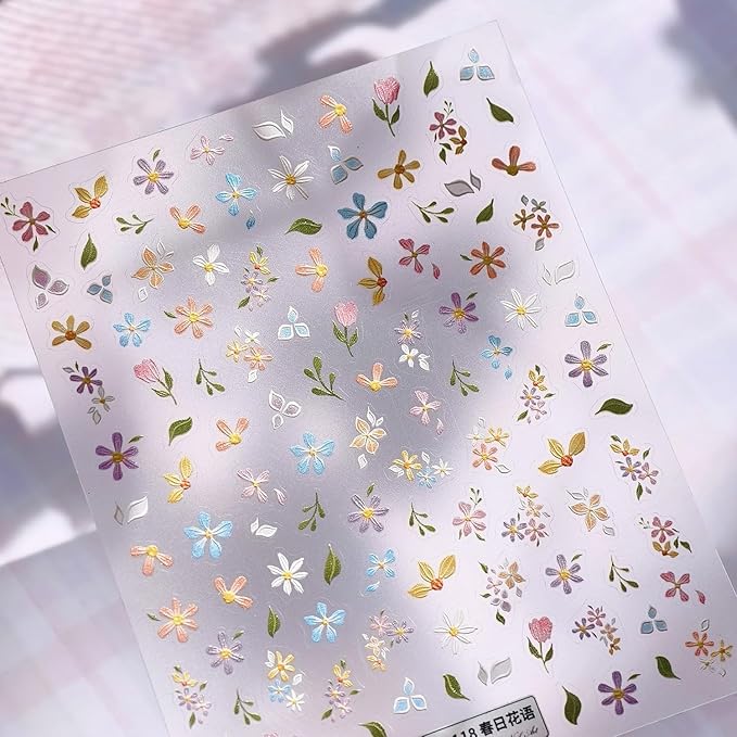 Dedyel Colorful Flower Nail Stickers 5D Embossed Self Adhesive Nail Stickers Spring Summer Flower Design Nail Art Decoration for Women Girls Kids