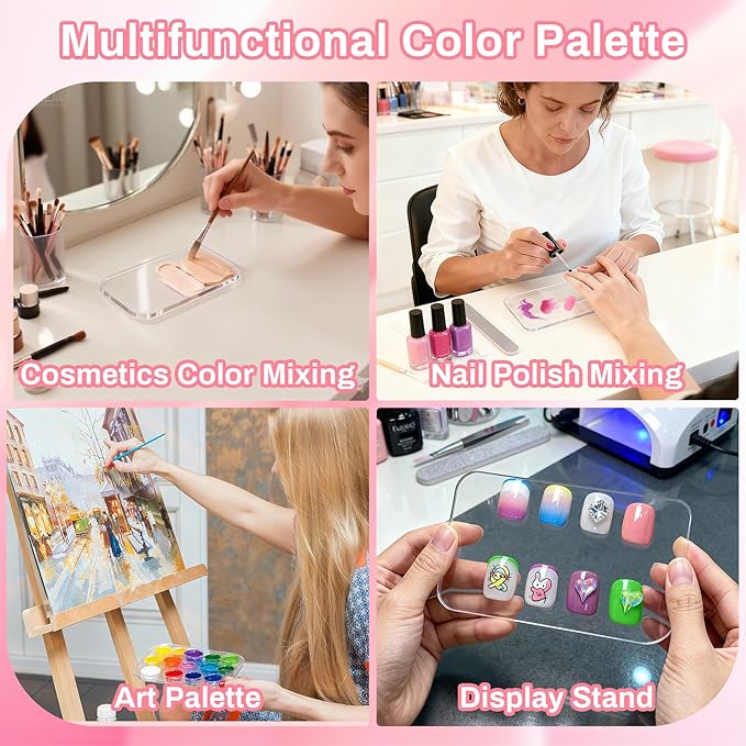 Acrylic Nail Art Palette - Transparent Nail Gel Polish Paint Mixing Pallet Design Plate For Nail Art Foundation Makeup Mixing Tray Display Stand Manicure Tools Supplies Accessories(3.15"×4.72"