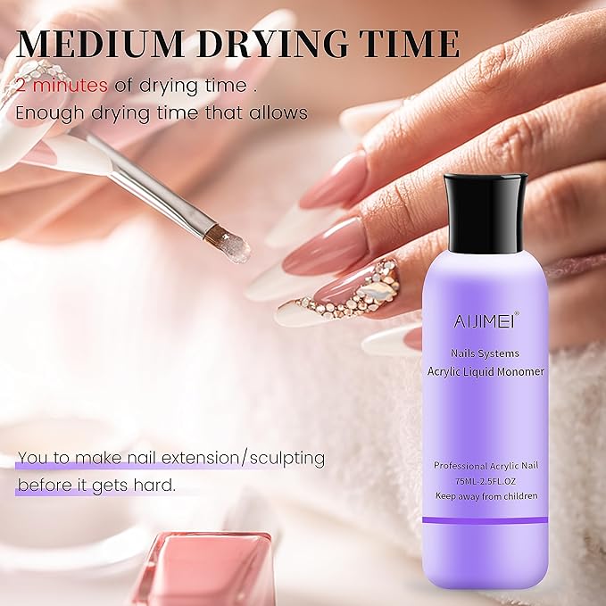 AIJIMEI Acrylic Nail Liquid Monomer 75ml/2.5fl.oz, Acrylic Nail Monomer Liquid Nail Extension Nail System