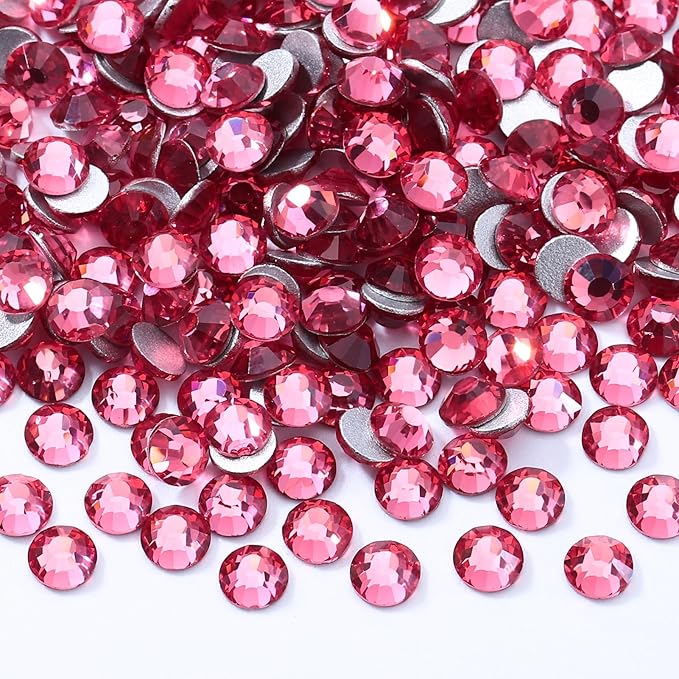 Rose Flatback Rhinestones, Glass Rhinestones for Nail Art and Craft, Glue Fix, Loose Crystal Gemstones(Rose, SS34, 576pcs, 7.1-7.3mm)