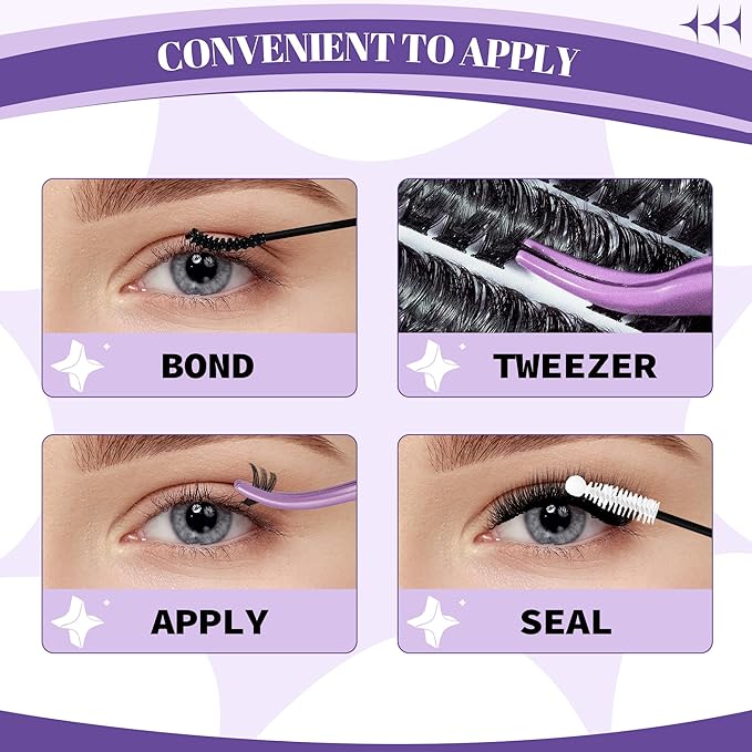 Volume Lash Clusters Kit 360Pcs 60D+80D Lash Cluster Eyelash Extensions 8-16mm Lash Clusters Kit with Lash Bond and Seal Lash Remover and Lash Tweezers Easy DIY at Home