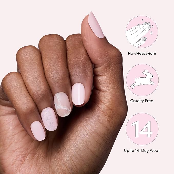 Dashing Diva Gloss Nail Strips - Handle with Care - UV Free, Chip Resistant, Long Lasting Gel Stickers - Contains 32 Wraps, 1 Prep Pad, 1 File