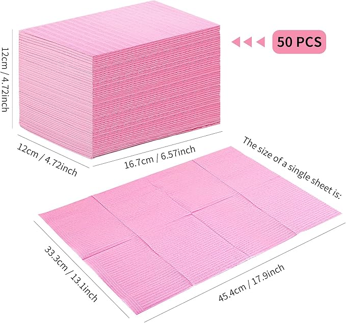 50PCS Disposable Nail Mats, Foldable Nail Paper Towels, 13"x18" Table Acrylic Nail Practice Sheet, 3 Ply Waterproof Clean Nail Table Mat for Salon, Manicure Tattoo, Nail Art Accessories (Pink)