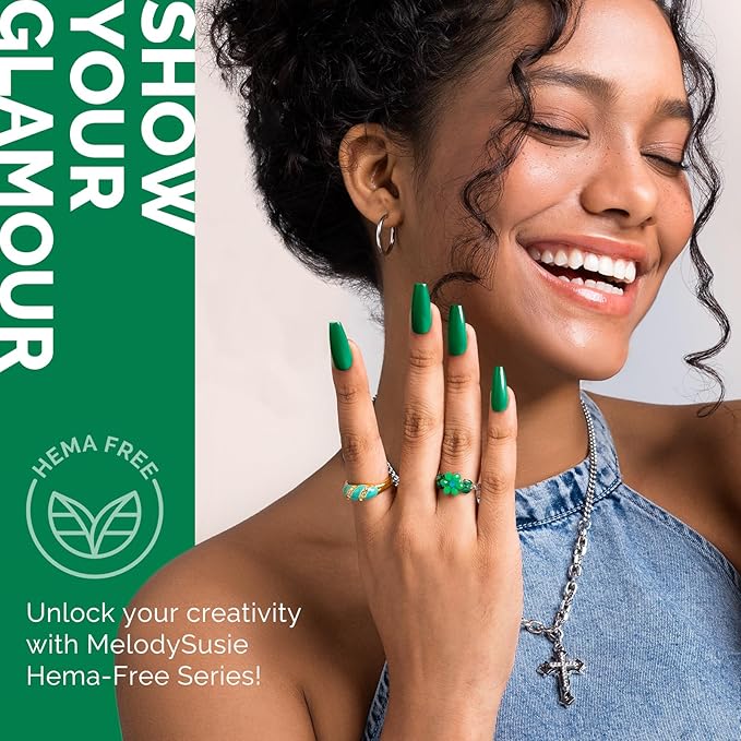 MelodySusie Hema Free Gel Nail Polish, 0.5 Fl Oz Thick Fresh Green Gel Polish, Non Toxic, Long Lasting, Soak Off UV Nail Polish, Manicure Nail Design Salon DIY Nail Art at Home 347