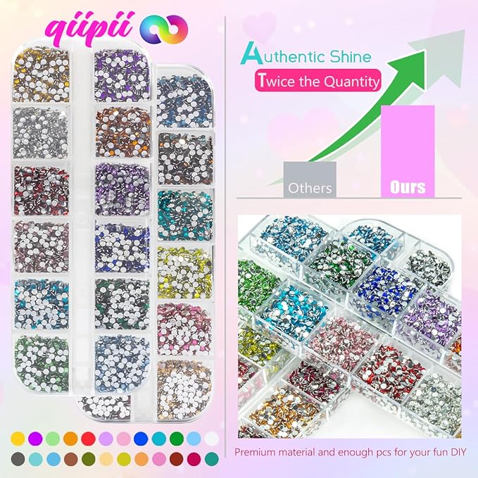24 Color Full Grids 2mm Small Crystal Resin Rhinestones for Bedazzling Crafting SS6 Tiny Flatback Stones Colorful Gems Diamonds Charms for Nails Eyes Face Makeup Tumblers Bottles DIY Crafts