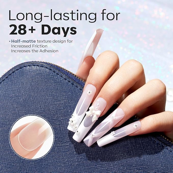 Modelones Long Square XXL Fake Nail Tips - 504Pcs Gel Tips Pre-shaped Half Matte Full Cover Clear Acrylic Gel Kit False Press on Nails for Extension DIY Salon 12Sizes
