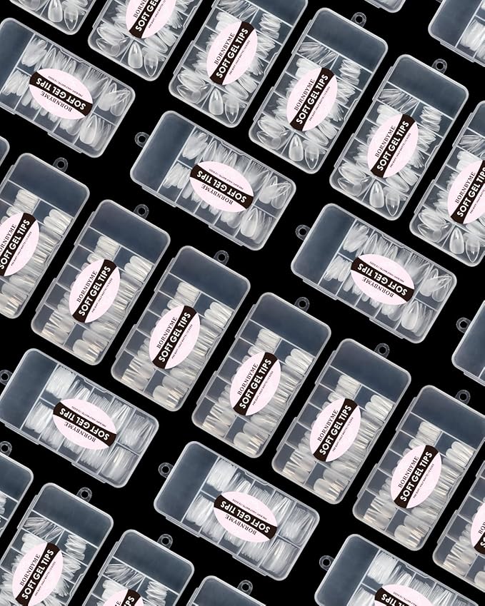 Soft Gel Nail Tips Medium Stiletto, 120PCS Pre Buff Full Cover Shaped Nail Extenison Tips Half Matte Gel Nail Tips BORNBYME