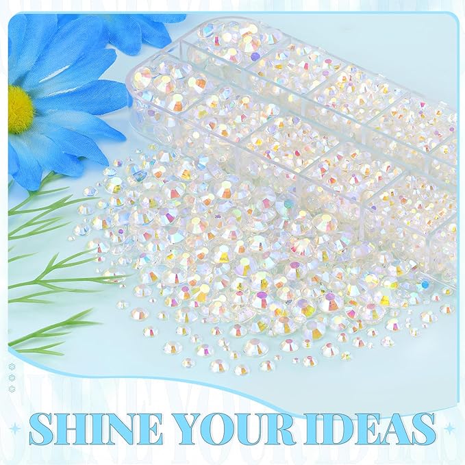 12000Pcs Resin Rhinestones for Bedazzling with 3Pcs B7000 Jewelry Glue, 2 Boxes Transparent AB Flatback Rhinestones for Crafting Crafts DIY, Crystals Gems for Clothing Shoes Tumblers Nail Art Makeup